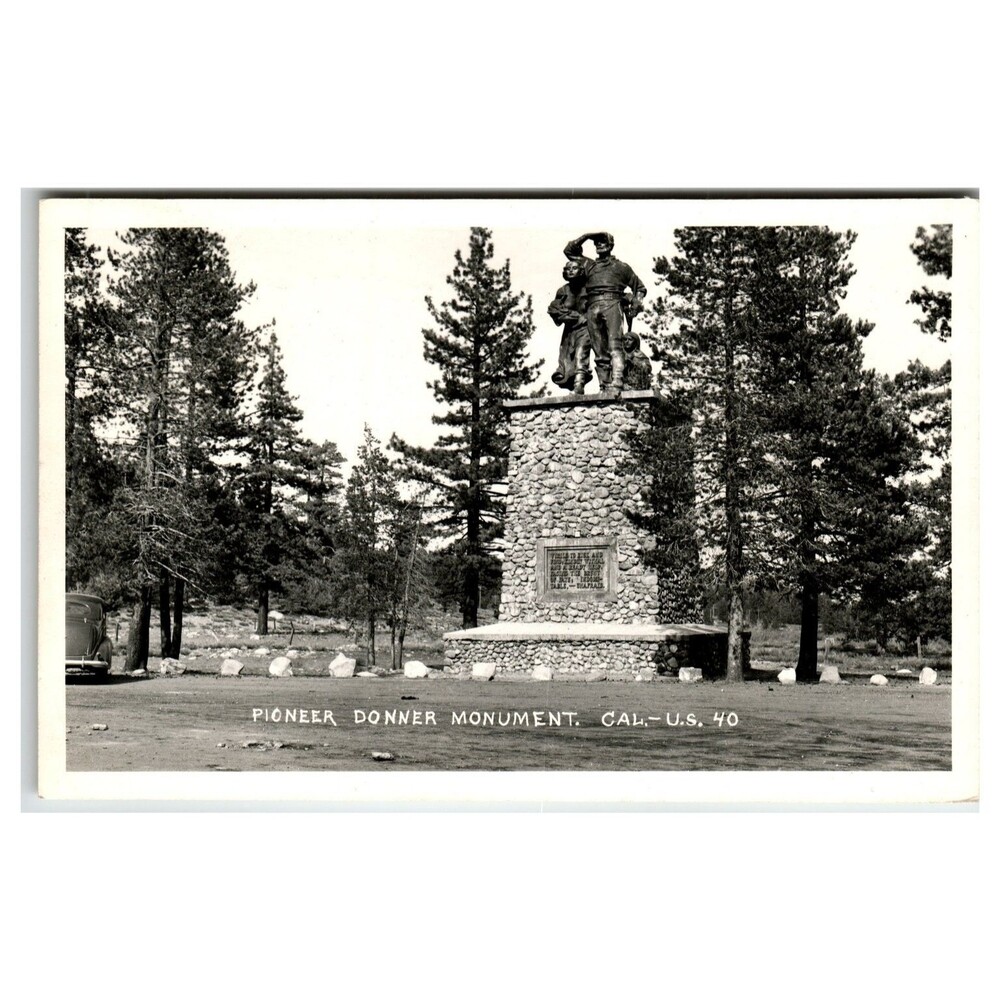 Vintage Real Photo Postcard Pioneer Donner Monument California 1947